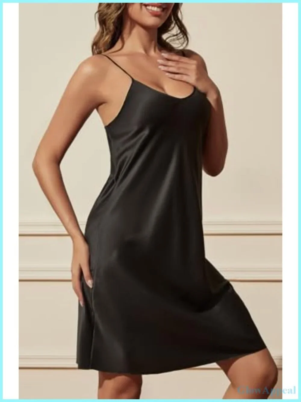 Satin Sleeveless Nightgown V-Neck Adjustable Spaghetti Strap Lingerie Chemise